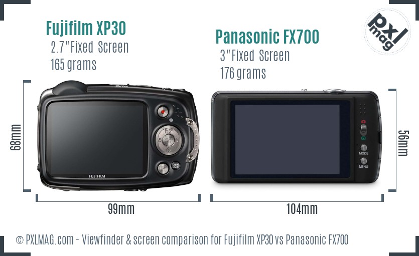 Fujifilm XP30 vs Panasonic FX700 Screen and Viewfinder comparison