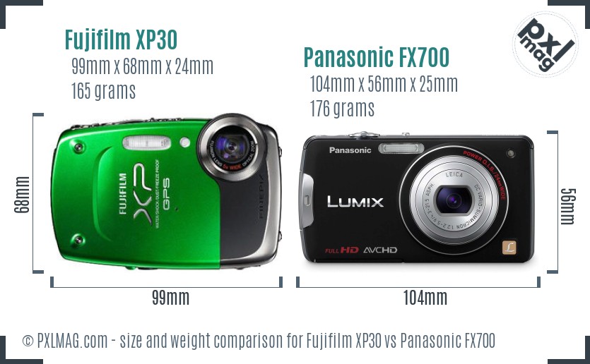 Fujifilm XP30 vs Panasonic FX700 size comparison