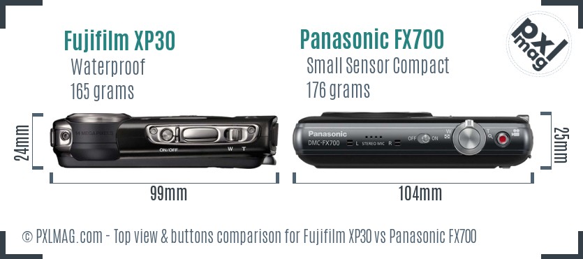 Fujifilm XP30 vs Panasonic FX700 top view buttons comparison