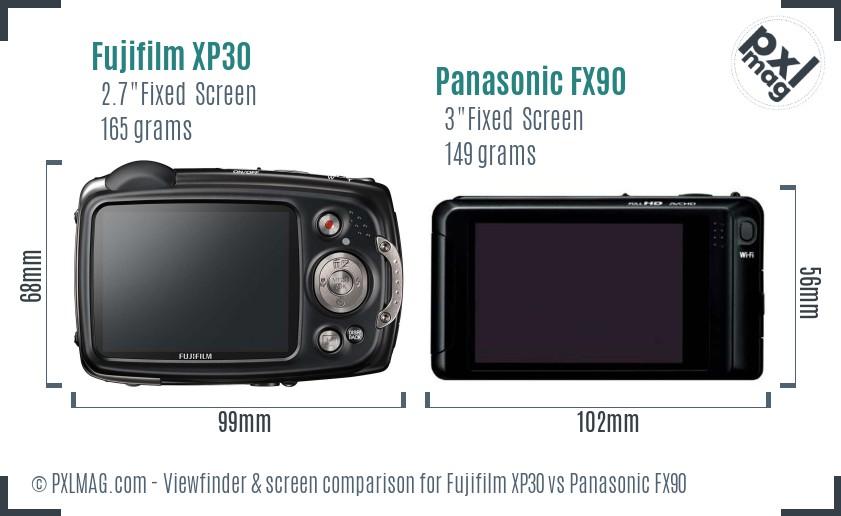 Fujifilm XP30 vs Panasonic FX90 Screen and Viewfinder comparison