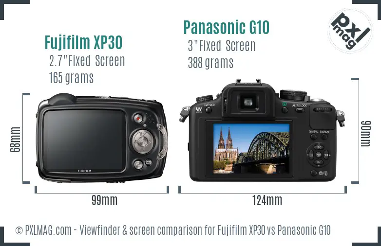 Fujifilm XP30 vs Panasonic G10 Screen and Viewfinder comparison Fujifilm XP30 vs Panasonic G10 Screen and Viewfinder comparison