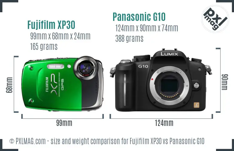 Fujifilm XP30 vs Panasonic G10 size comparison Fujifilm XP30 vs Panasonic G10 size comparison