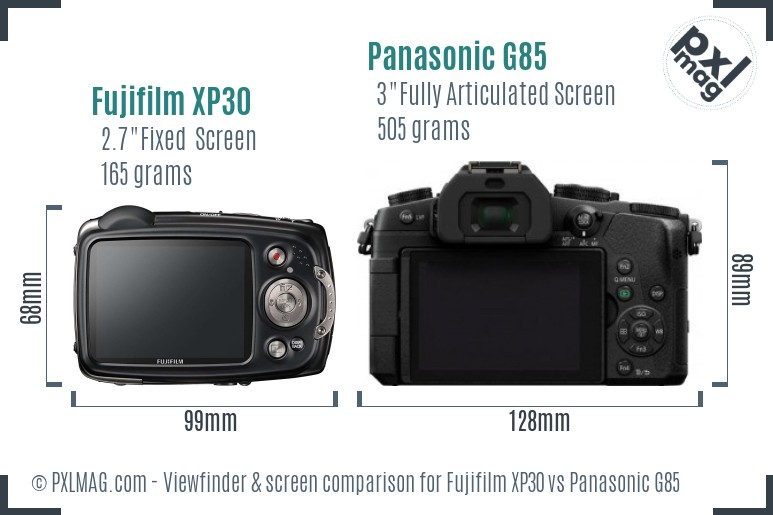 Fujifilm XP30 vs Panasonic G85 Screen and Viewfinder comparison
