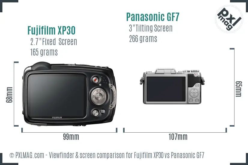 Fujifilm XP30 vs Panasonic GF7 Screen and Viewfinder comparison