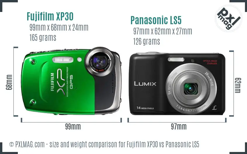Fujifilm XP30 vs Panasonic LS5 size comparison
