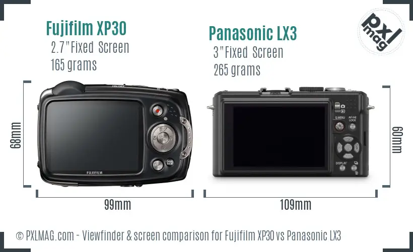 Fujifilm XP30 vs Panasonic LX3 Screen and Viewfinder comparison Fujifilm XP30 vs Panasonic LX3 Screen and Viewfinder comparison