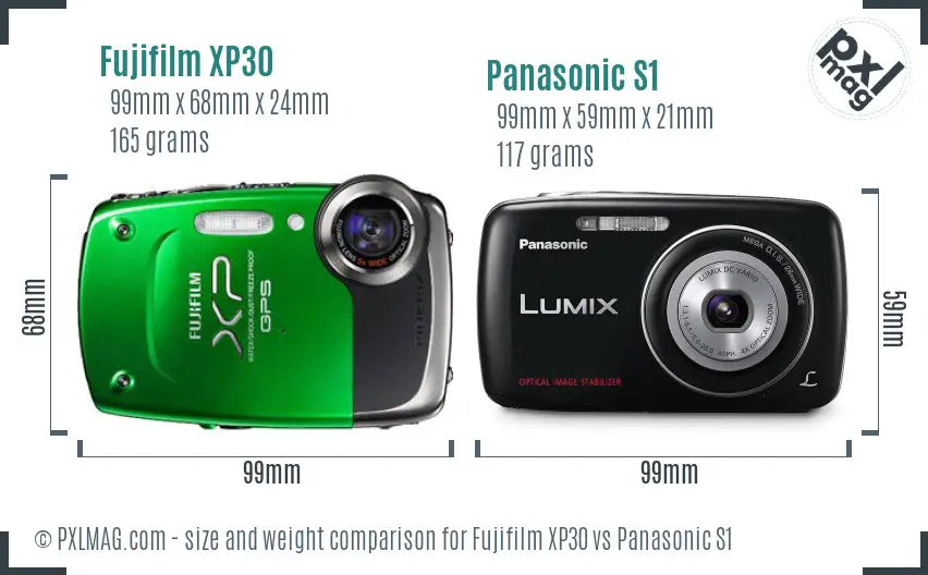 Fujifilm XP30 vs Panasonic S1 size comparison