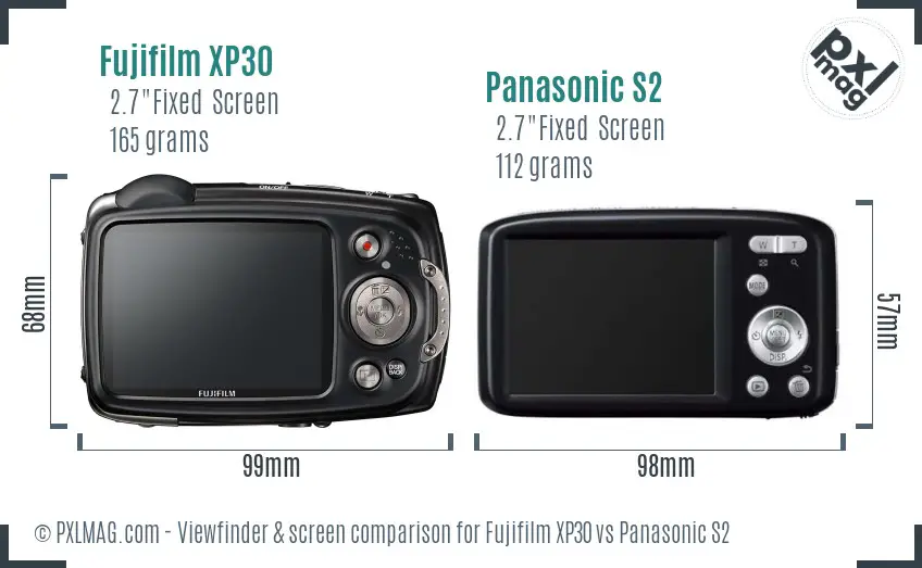 Fujifilm XP30 vs Panasonic S2 Screen and Viewfinder comparison