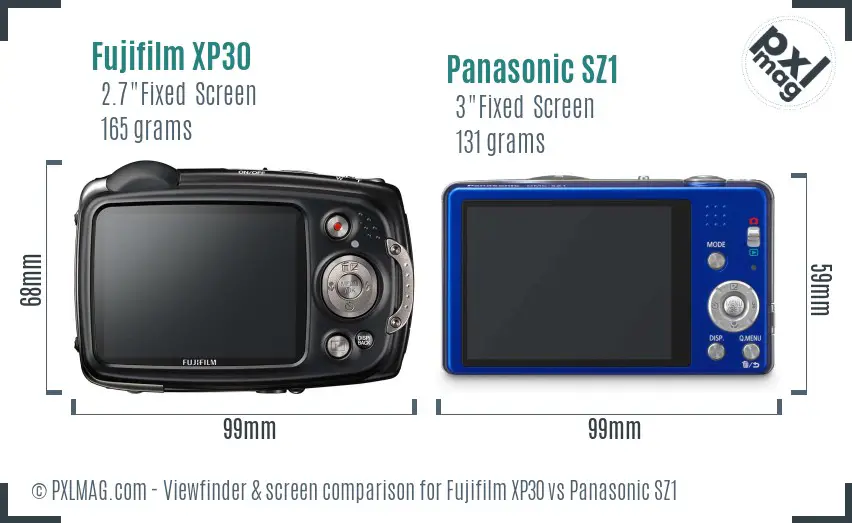 Fujifilm XP30 vs Panasonic SZ1 Screen and Viewfinder comparison