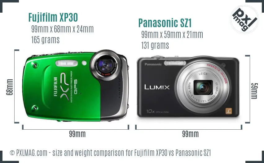 Fujifilm XP30 vs Panasonic SZ1 size comparison