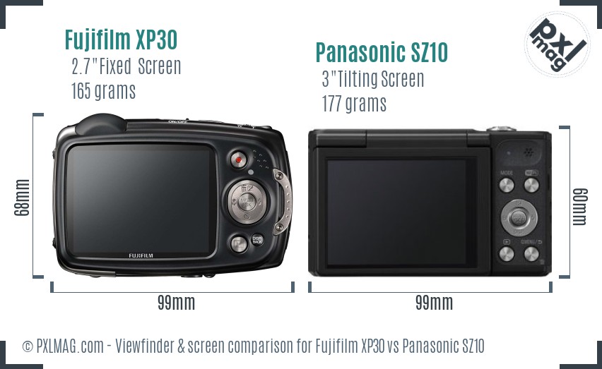 Fujifilm XP30 vs Panasonic SZ10 Screen and Viewfinder comparison