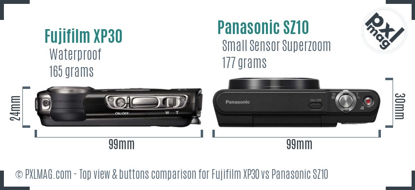 Fujifilm XP30 vs Panasonic SZ10 top view buttons comparison