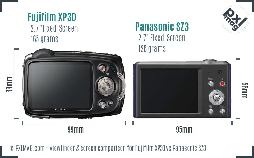 Fujifilm XP30 vs Panasonic SZ3 Screen and Viewfinder comparison