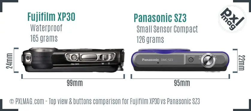 Fujifilm XP30 vs Panasonic SZ3 top view buttons comparison