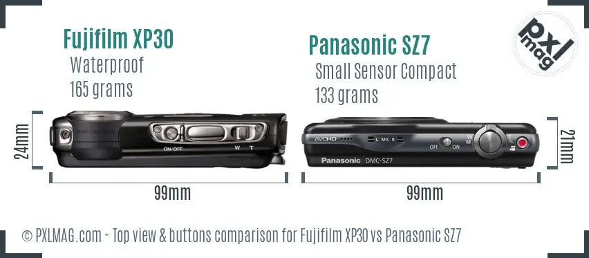 Fujifilm XP30 vs Panasonic SZ7 top view buttons comparison Fujifilm XP30 vs Panasonic SZ7 top view buttons comparison