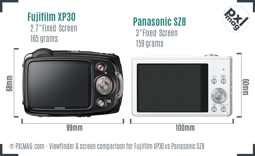 Fujifilm XP30 vs Panasonic SZ8 Screen and Viewfinder comparison
