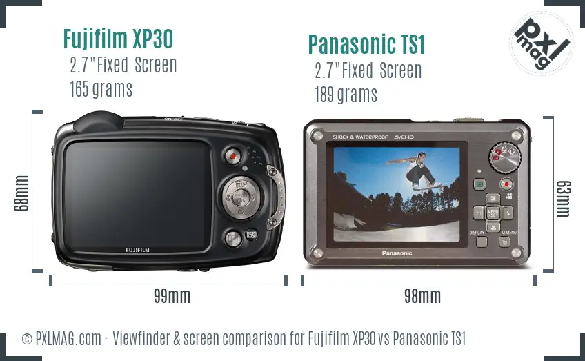 Fujifilm XP30 vs Panasonic TS1 Screen and Viewfinder comparison