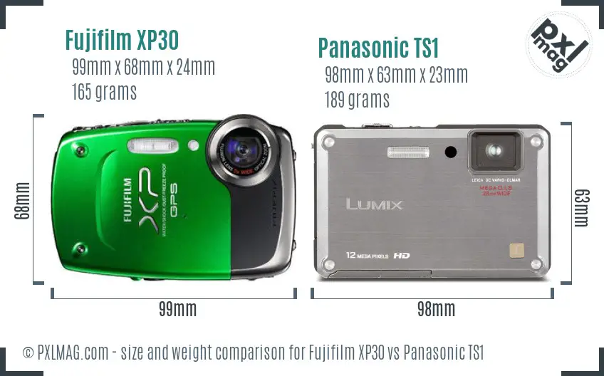 Fujifilm XP30 vs Panasonic TS1 size comparison