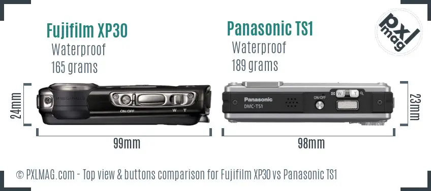 Fujifilm XP30 vs Panasonic TS1 top view buttons comparison