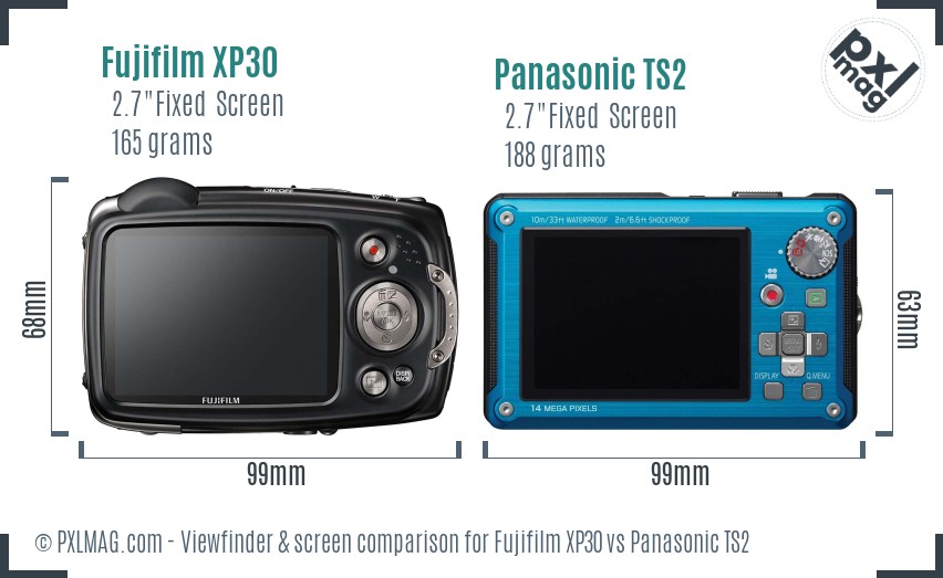 Fujifilm XP30 vs Panasonic TS2 Screen and Viewfinder comparison