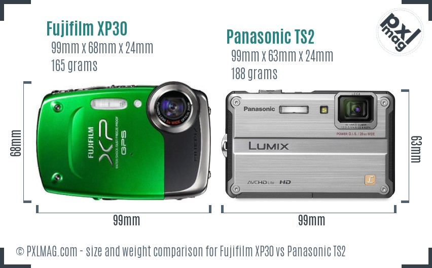 Fujifilm XP30 vs Panasonic TS2 size comparison