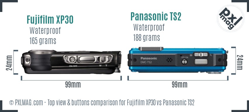 Fujifilm XP30 vs Panasonic TS2 top view buttons comparison