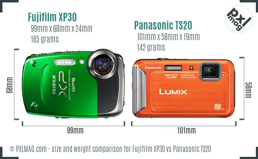 Fujifilm XP30 vs Panasonic TS20 size comparison