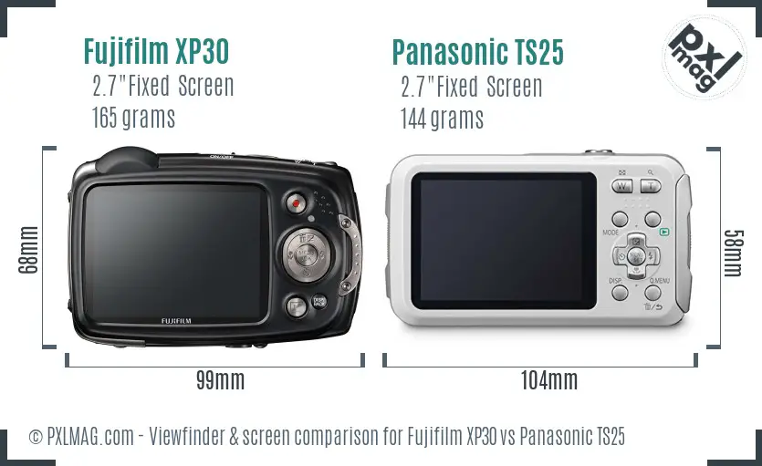 Fujifilm XP30 vs Panasonic TS25 Screen and Viewfinder comparison