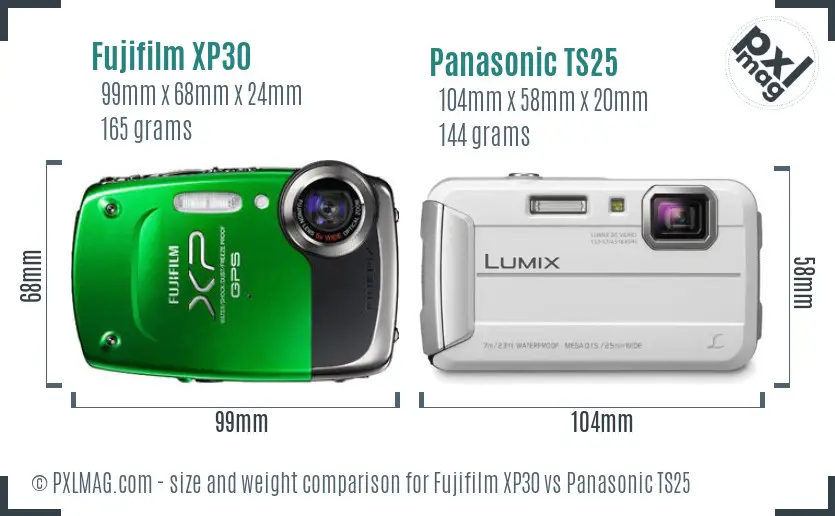 Fujifilm XP30 vs Panasonic TS25 size comparison