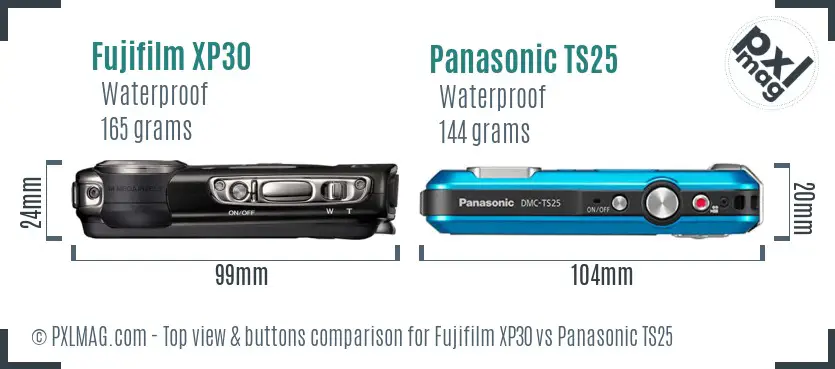Fujifilm XP30 vs Panasonic TS25 top view buttons comparison