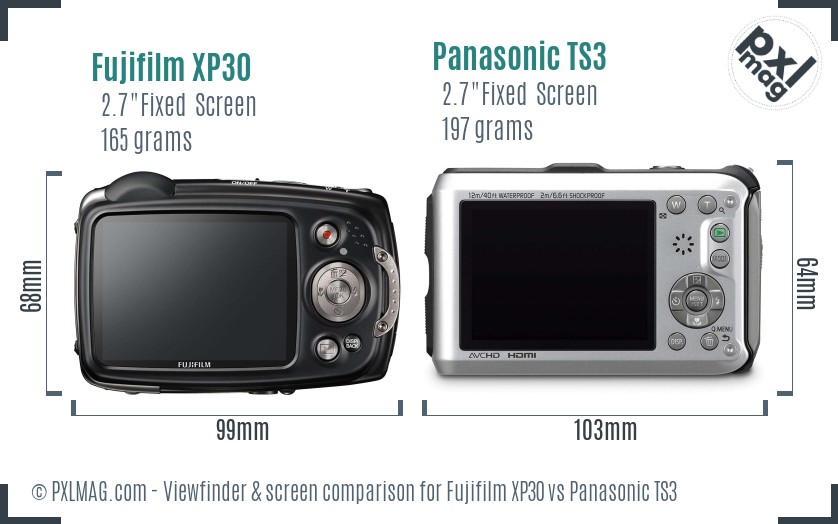 Fujifilm XP30 vs Panasonic TS3 Screen and Viewfinder comparison