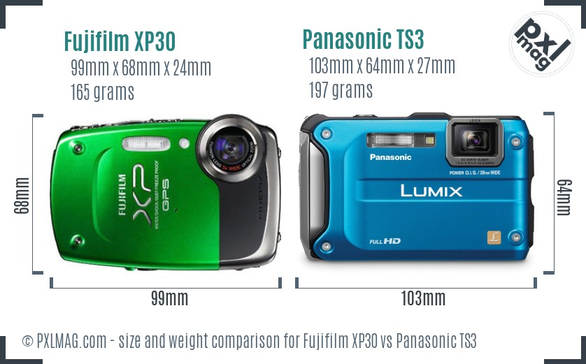 Fujifilm XP30 vs Panasonic TS3 size comparison