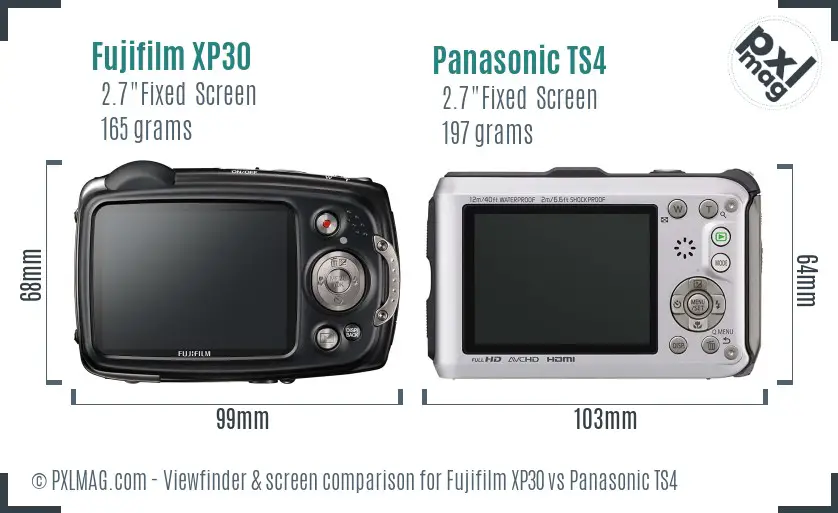 Fujifilm XP30 vs Panasonic TS4 Screen and Viewfinder comparison