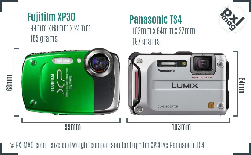 Fujifilm XP30 vs Panasonic TS4 size comparison