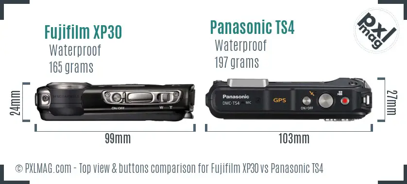 Fujifilm XP30 vs Panasonic TS4 top view buttons comparison