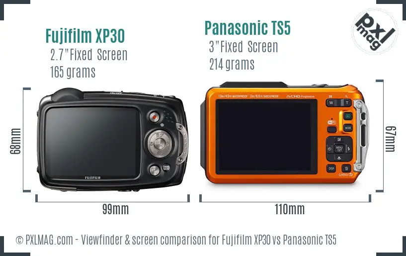 Fujifilm XP30 vs Panasonic TS5 Screen and Viewfinder comparison