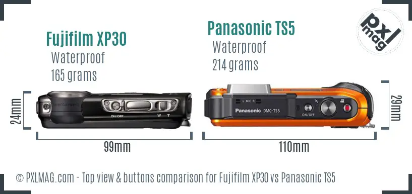 Fujifilm XP30 vs Panasonic TS5 top view buttons comparison