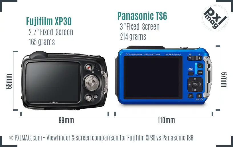 Fujifilm XP30 vs Panasonic TS6 Screen and Viewfinder comparison