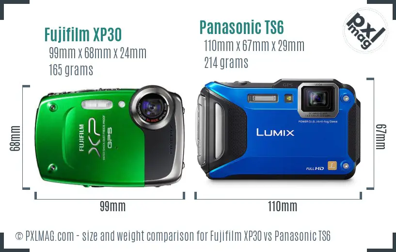 Fujifilm XP30 vs Panasonic TS6 size comparison