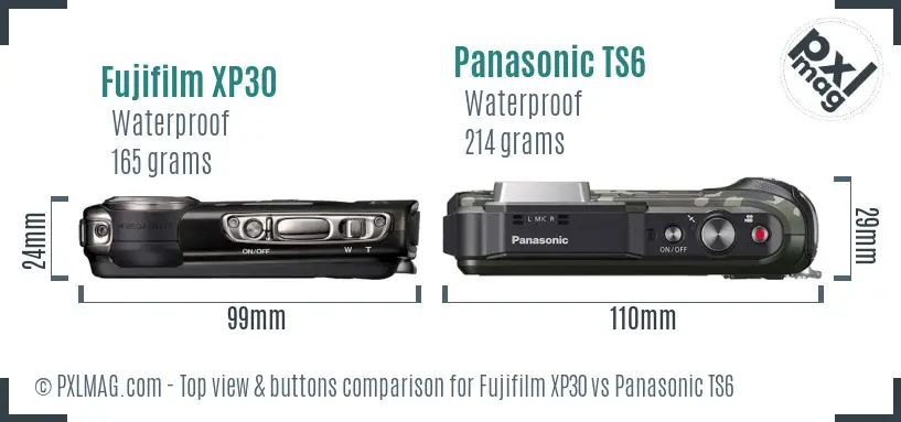 Fujifilm XP30 vs Panasonic TS6 top view buttons comparison