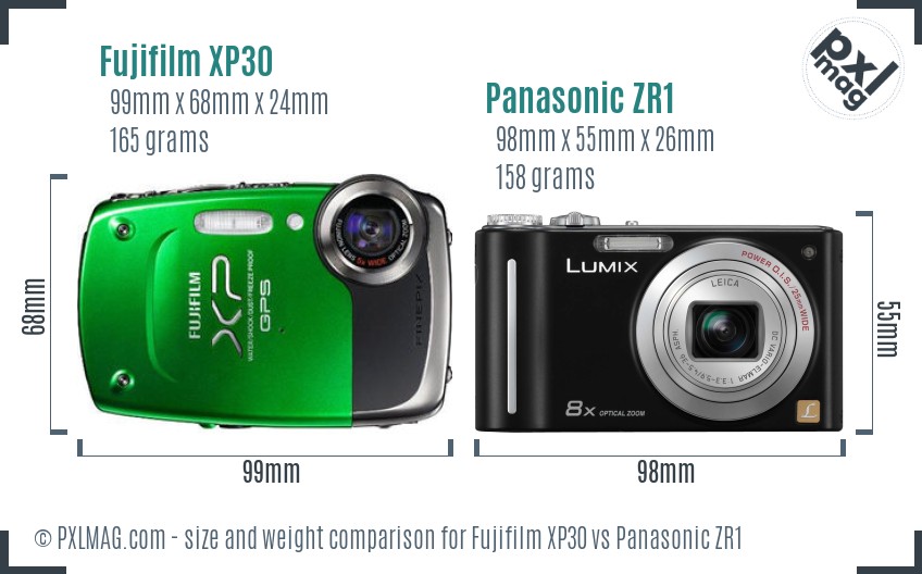 Fujifilm XP30 vs Panasonic ZR1 size comparison