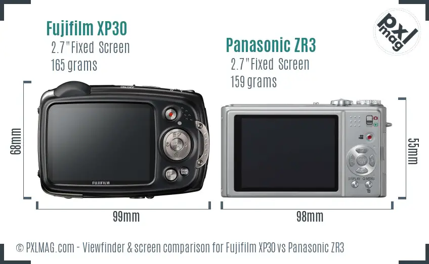 Fujifilm XP30 vs Panasonic ZR3 Screen and Viewfinder comparison Fujifilm XP30 vs Panasonic ZR3 Screen and Viewfinder comparison