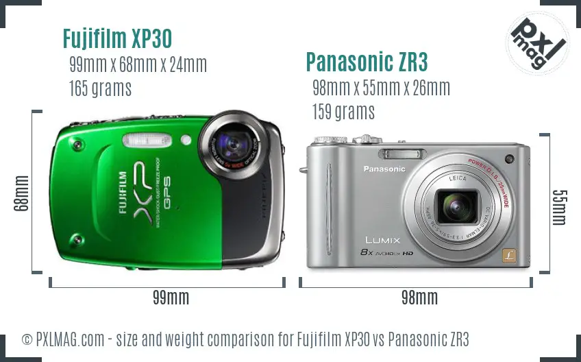Fujifilm XP30 vs Panasonic ZR3 size comparison Fujifilm XP30 vs Panasonic ZR3 size comparison