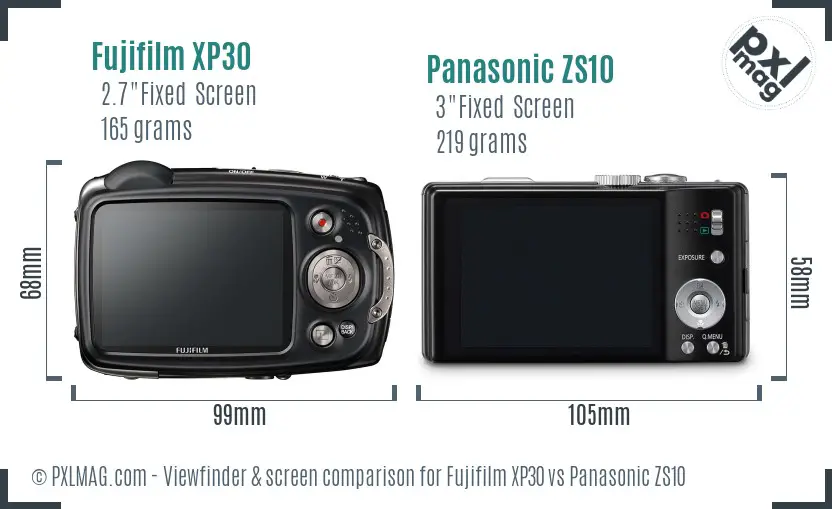 Fujifilm XP30 vs Panasonic ZS10 Screen and Viewfinder comparison