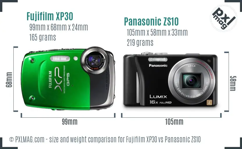 Fujifilm XP30 vs Panasonic ZS10 size comparison