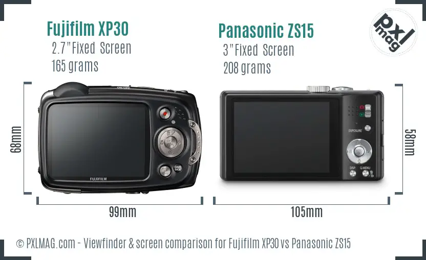 Fujifilm XP30 vs Panasonic ZS15 Screen and Viewfinder comparison