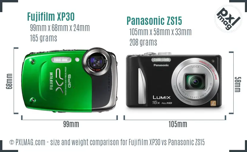 Fujifilm XP30 vs Panasonic ZS15 size comparison
