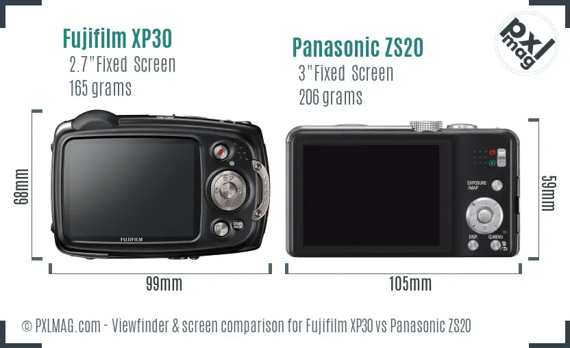 Fujifilm XP30 vs Panasonic ZS20 Screen and Viewfinder comparison