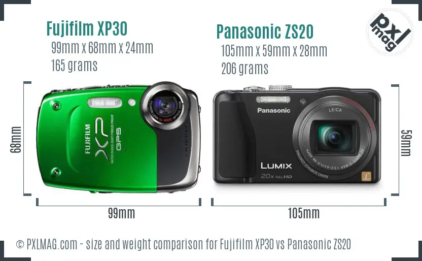 Fujifilm XP30 vs Panasonic ZS20 size comparison