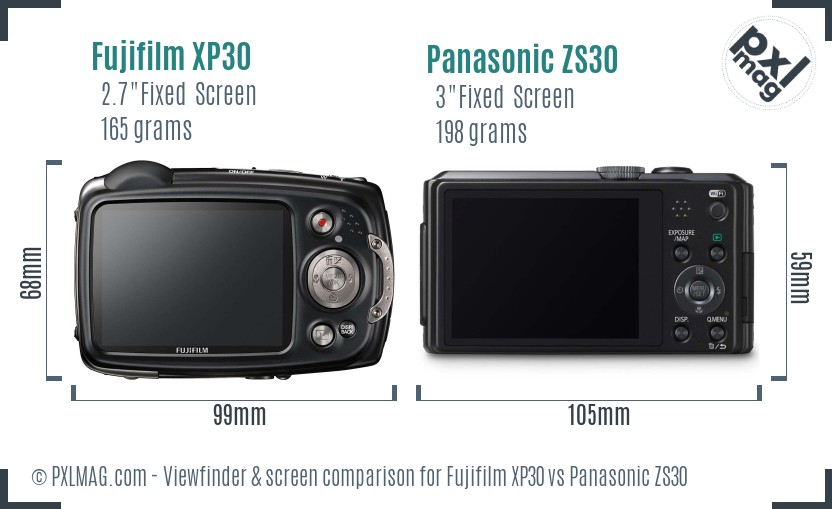 Fujifilm XP30 vs Panasonic ZS30 Screen and Viewfinder comparison